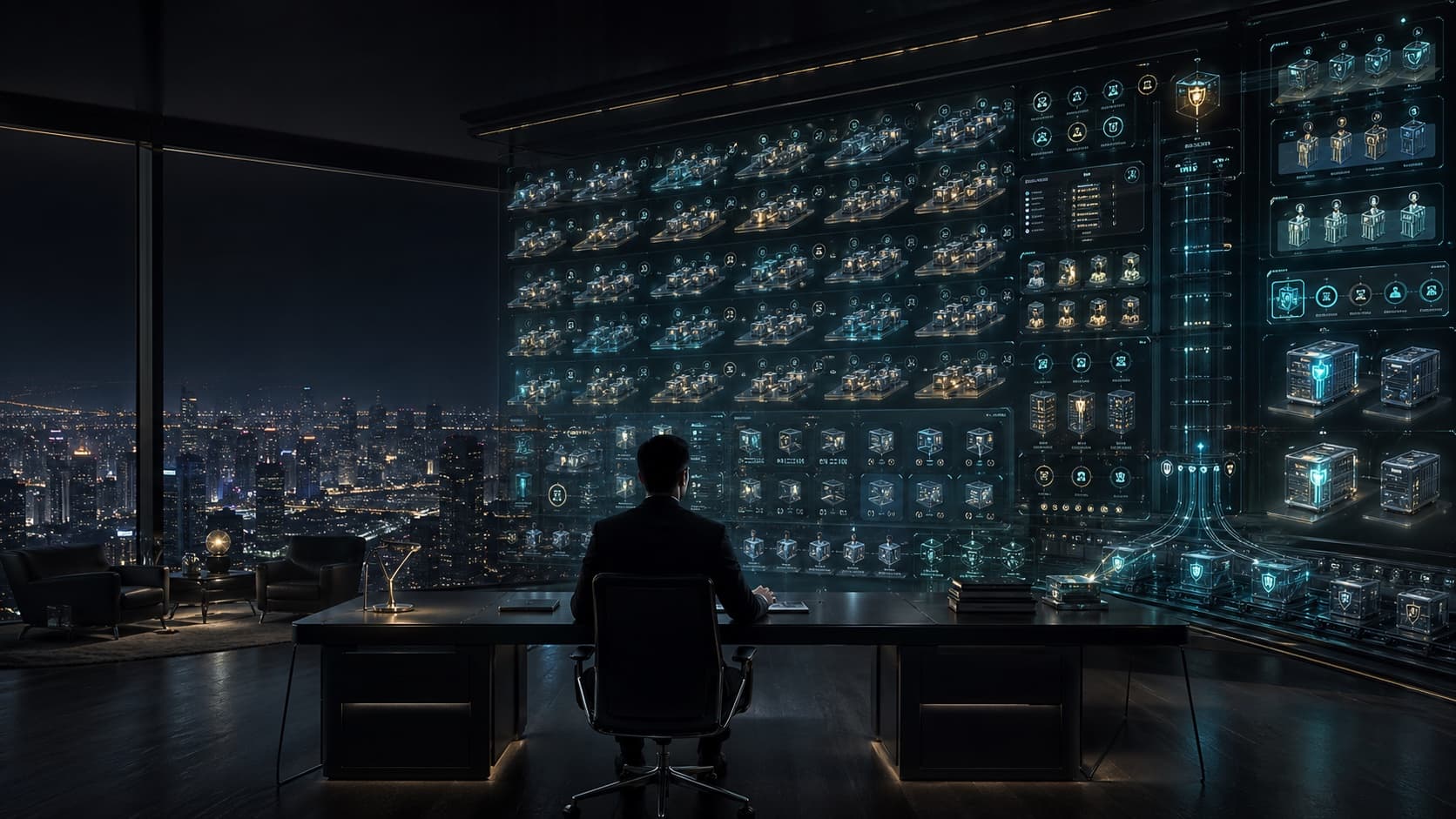 Generated Pitt Management command center visual for AI company operations